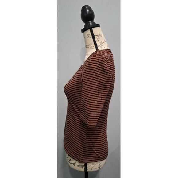 NWT Max Studio London Brown & Black Striped Puff Sleeve Scoop Neck Top/Sz. XS - Picture 5 of 8
